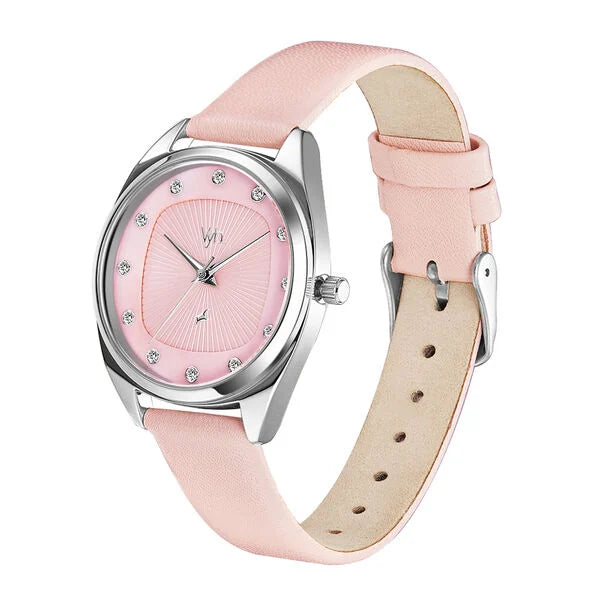 Fastrack FV60023SL01W | Fastrack Vyb Spotlight Quartz Analog Pink Dial Leather Strap Watch for Girls