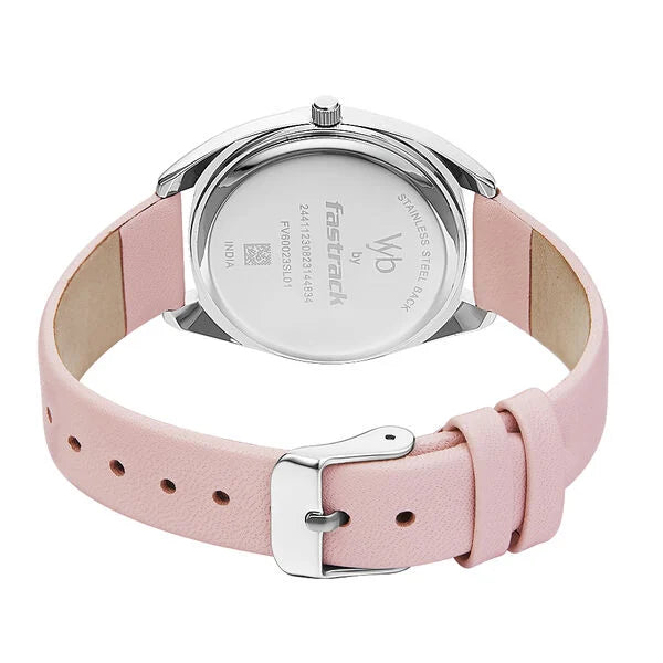 Fastrack FV60023SL01W | Fastrack Vyb Spotlight Quartz Analog Pink Dial Leather Strap Watch for Girls