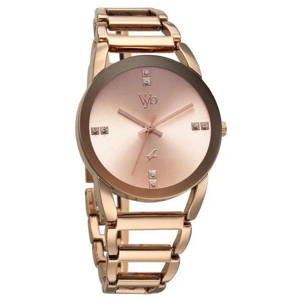 Fastrack FV60067WM01 | Vyb Striker By Fastrack Quartz Analog Rose Gold Dial Metal Strap Watch For Girls