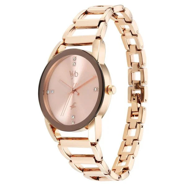 Fastrack FV60067WM01 | Vyb Striker By Fastrack Quartz Analog Rose Gold Dial Metal Strap Watch For Girls