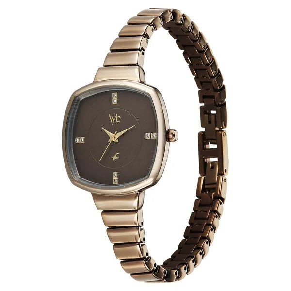 Fastrack FV60081QM01 | Fastrack Vyb Muse Quartz Analog Khaki Dial Metal Strap Watch For Girls