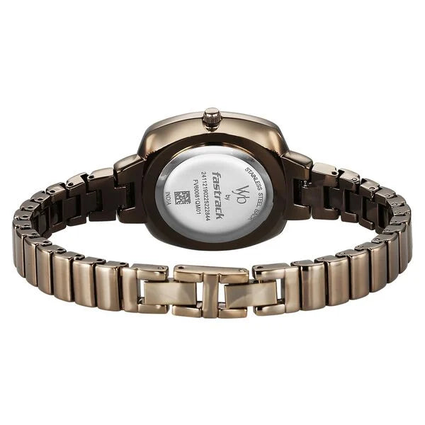 Fastrack FV60081QM01 | Fastrack Vyb Muse Quartz Analog Khaki Dial Metal Strap Watch For Girls