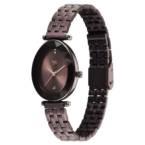 Fastrack FV60097QM01 | Vyb Prodigy By Fastrack Quartz Analog Brown Dial Brown Stainless Steel Strap Watch For Girls