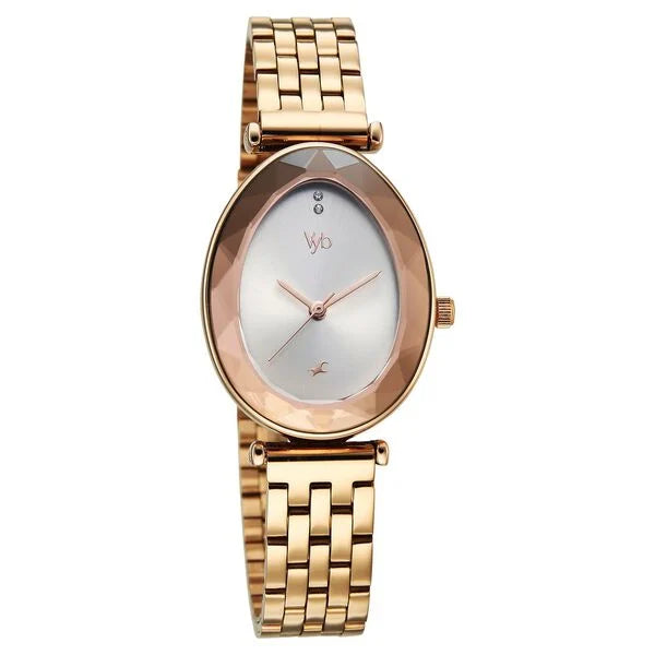 Fastrack FV60097WM01 | Vyb Prodigy By Fastrack Quartz Analog Silver Dial Rose Gold Stainless Steel Strap Watch For Girls
