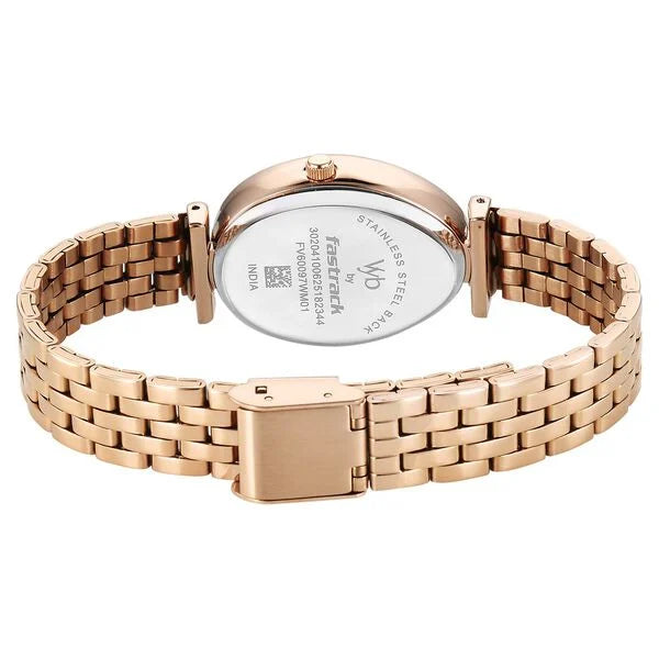 Fastrack FV60097WM01 | Vyb Prodigy By Fastrack Quartz Analog Silver Dial Rose Gold Stainless Steel Strap Watch For Girls