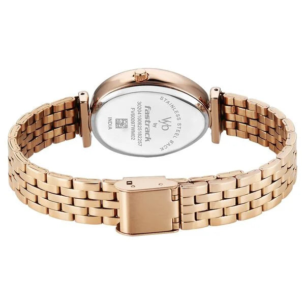 Fastrack FV60097WM02 | Vyb Prodigy By Fastrack Quartz Analog Green Dial Rose Gold Stainless Steel Strap Watch For Girls