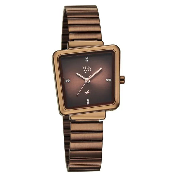 Fastrack FV60098QM01 | Vyb Striker By Fastrack Quartz Analog Brown Dial Brown Metal Strap Watch For Girls