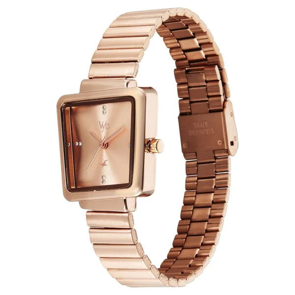 Fastrack FV60098WM02W | Vyb Striker By Fastrack Quartz Analog Rose Gold Dial Rose Gold Metal Strap Watch For Girls