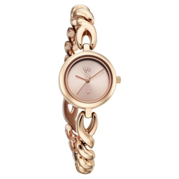 Fastrack FV60099WM01W | Vyb Siren By Fastrack Quartz Analog Pink Dial Rose Gold Stainless Steel Strap Watch For Girls