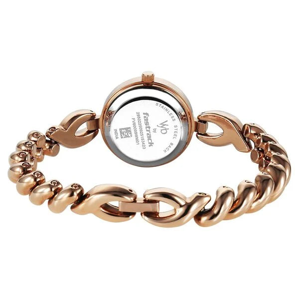 Fastrack FV60099WM01W | Vyb Siren By Fastrack Quartz Analog Pink Dial Rose Gold Stainless Steel Strap Watch For Girls