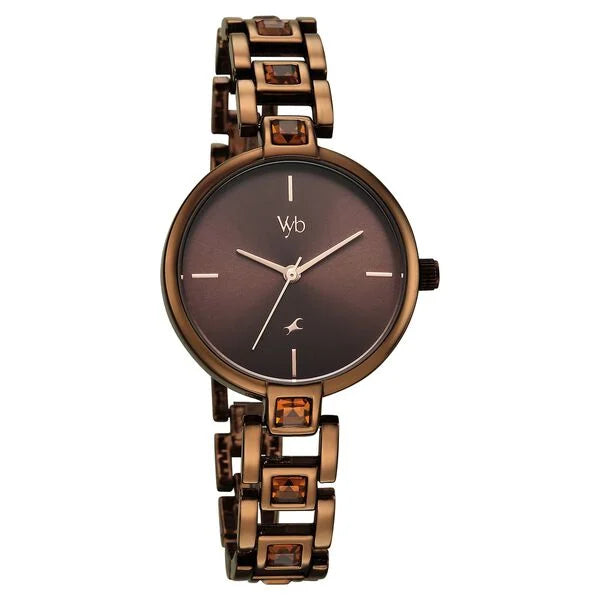 Fastrack FV60104QM01W | Vyb Manifester By Fastrack Quartz Analog Brown Dial Brown Metal Strap Watch For Girls