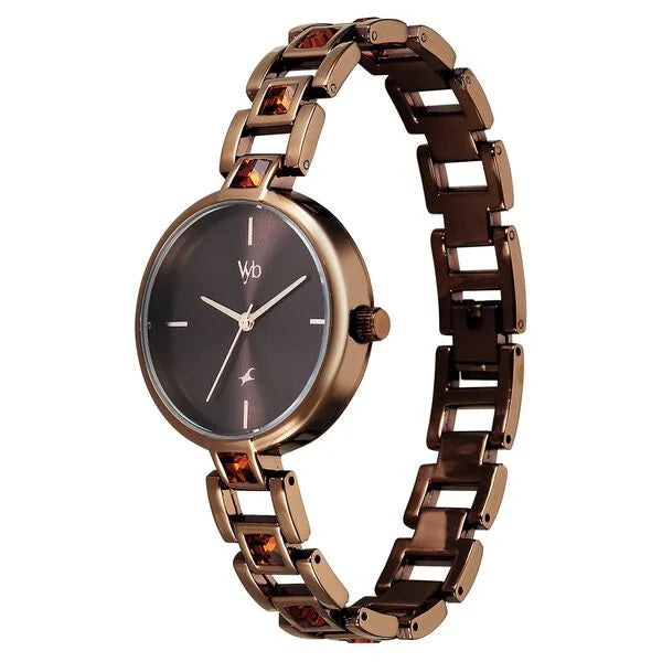 Fastrack FV60104QM01W | Vyb Manifester By Fastrack Quartz Analog Brown Dial Brown Metal Strap Watch For Girls