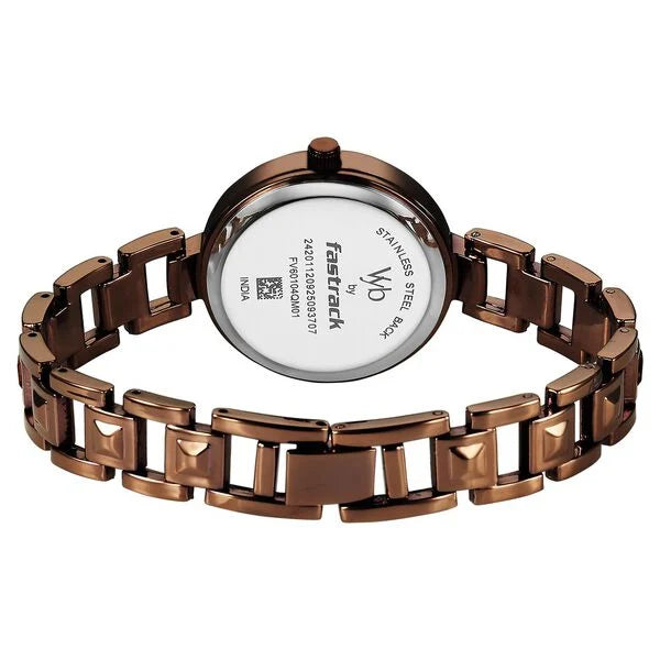 Fastrack FV60104QM01W | Vyb Manifester By Fastrack Quartz Analog Brown Dial Brown Metal Strap Watch For Girls