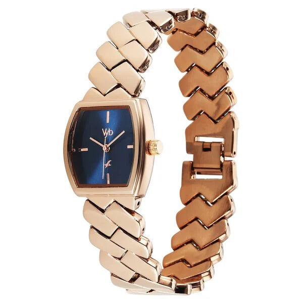Fastrack FV60112WM01 | Vyb Showstopper By Fastrack Quartz Analog Blue Dial Rose Gold Metal Strap Watch For Girls