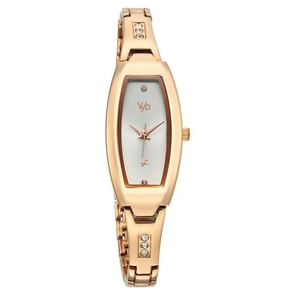Fastrack FV60113WM01W | Vyb Manifester By Fastrack Quartz Analog Silver Dial Rose Gold Stainless Steel Strap Watch For Girls