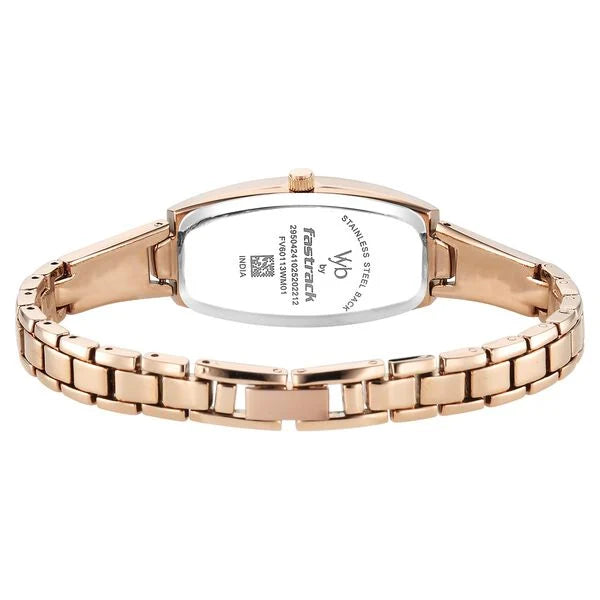 Fastrack FV60113WM01W | Vyb Manifester By Fastrack Quartz Analog Silver Dial Rose Gold Stainless Steel Strap Watch For Girls