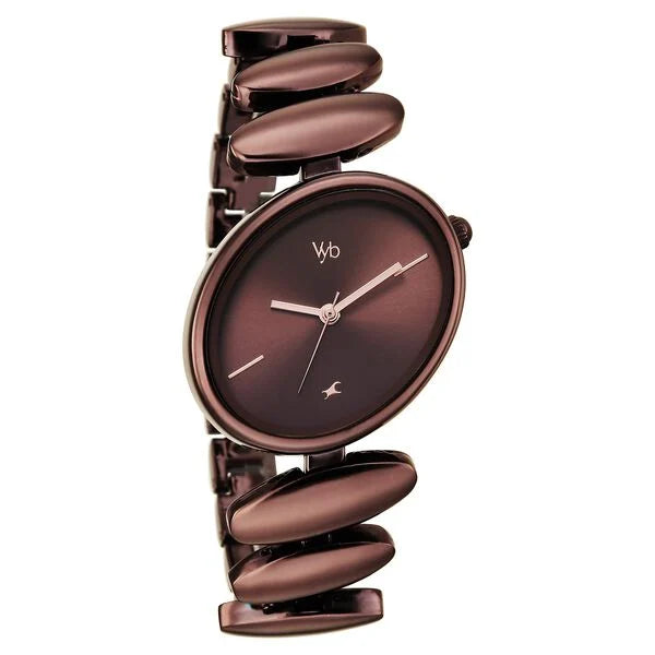 Fastrack FV60120QM01 | Vyb Successor By Fastrack Quartz Analog Brown Dial Brown Metal Strap Watch For Girls
