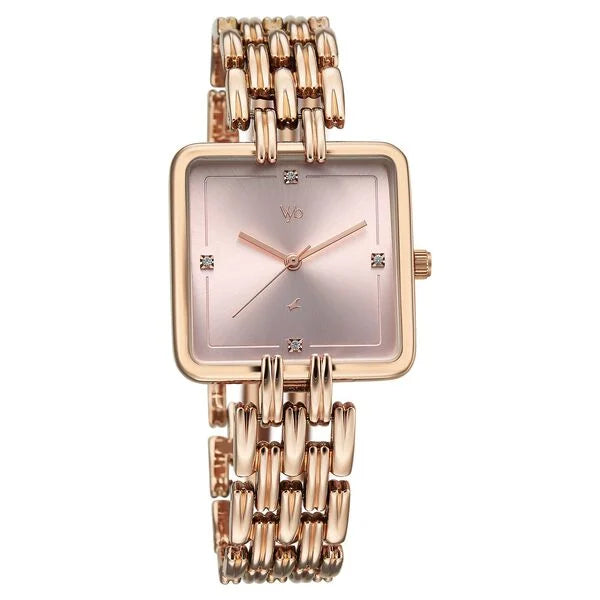 Fastrack FV60122WM01 | Vyb Minimalist By Fastrack Quartz Analog Pink Dial Rose Gold Metal Strap Watch For Girls