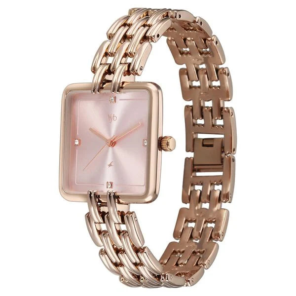Fastrack FV60122WM01 | Vyb Minimalist By Fastrack Quartz Analog Pink Dial Rose Gold Metal Strap Watch For Girls