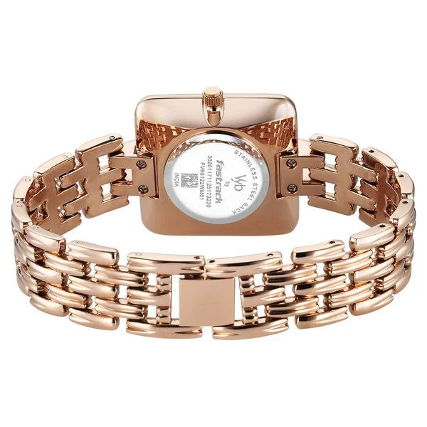 Fastrack FV60122WM01 | Vyb Minimalist By Fastrack Quartz Analog Pink Dial Rose Gold Metal Strap Watch For Girls
