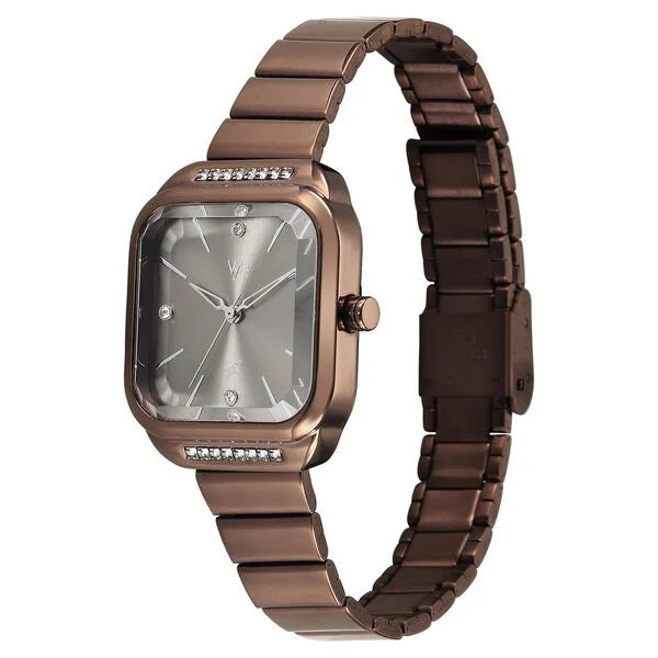 Fastrack FV60124QM01 | Vyb Seeker By Fastrack Quartz Analog Grey Dial Brown Stainless Steel Strap Watch For Girls