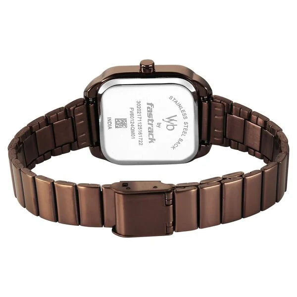Fastrack FV60124QM01 | Vyb Seeker By Fastrack Quartz Analog Grey Dial Brown Stainless Steel Strap Watch For Girls