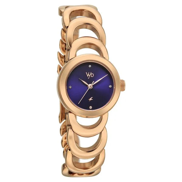 Fastrack FV60131WM01W | Vyb Bliss By Fastrack Quartz Analog Blue Dial Rose Gold Metal Strap Watch For Girls