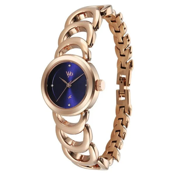 Fastrack FV60131WM01W | Vyb Bliss By Fastrack Quartz Analog Blue Dial Rose Gold Metal Strap Watch For Girls