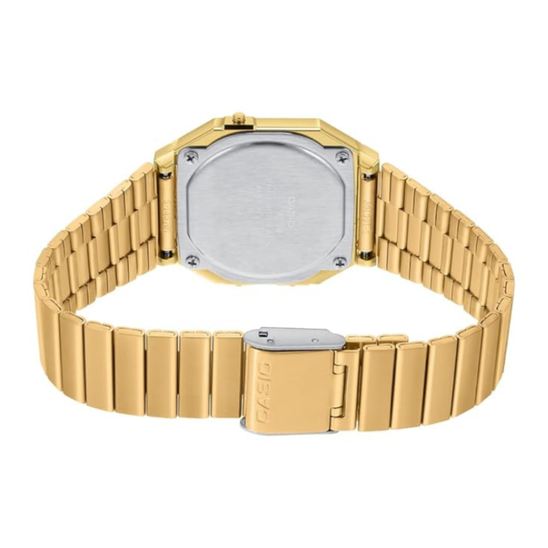Casio A700WG-9ADF D198 | Vintage Unisex Quartz Gold Dial Digital Stainless Steel Watch