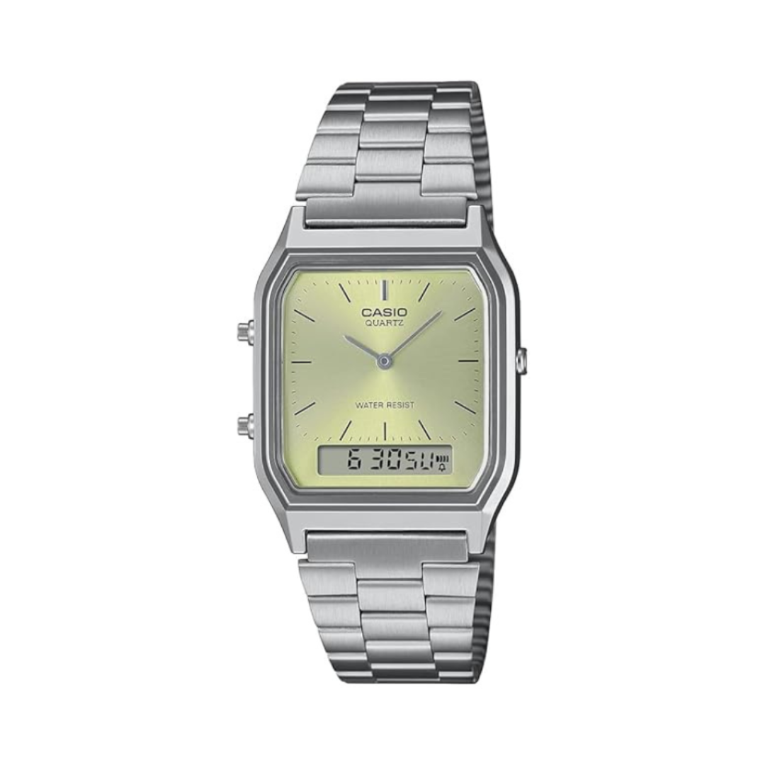 Casio AQ-230A-9AMQYDF AD280 | Vintage Unisex Quartz Green Dial Analog-Digital Stainless Steel Watch