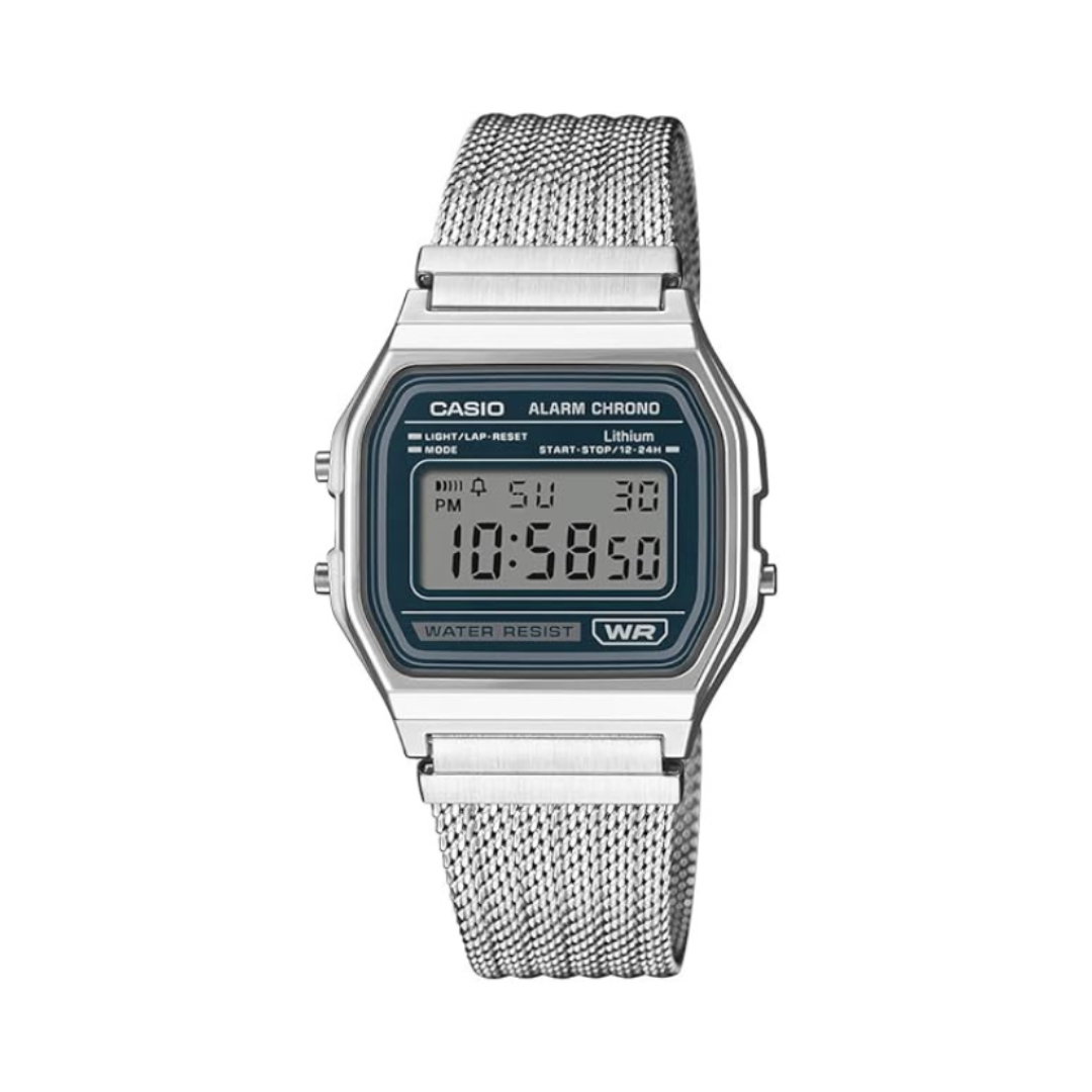 Casio A158WEM-3DF D413 | Unisex Quartz Green Dial Digital Stainless Steel Watch.