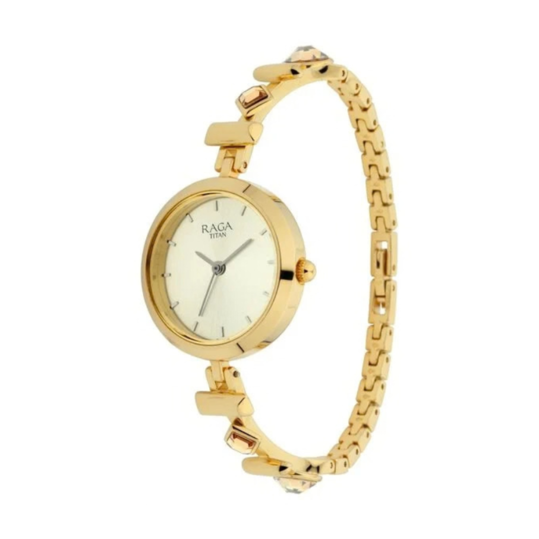 Titan 2606YM05 | Titan Raga Facets Champagne Dial Analog Stainless Steel Strap Watch for Women