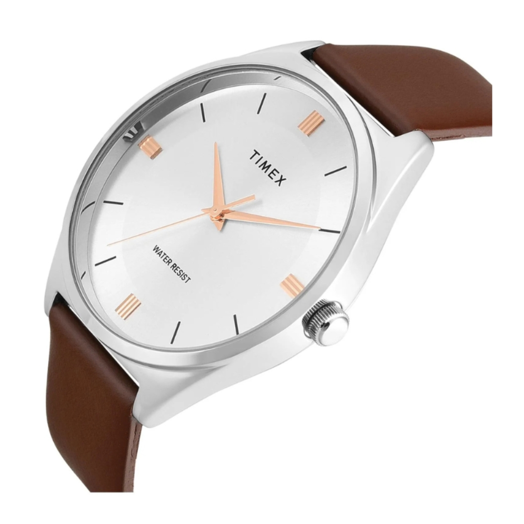 Timex TWTG14601T | Trendline Men Quartz Silver Dial Analog Leather Watch.