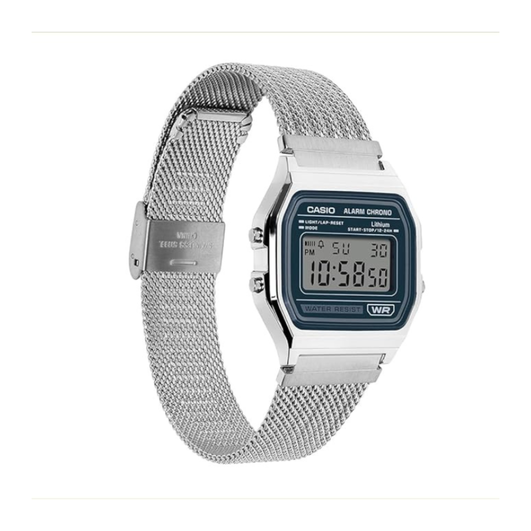 Casio A158WEM-3DF D413 | Unisex Quartz Green Dial Digital Stainless Steel Watch.