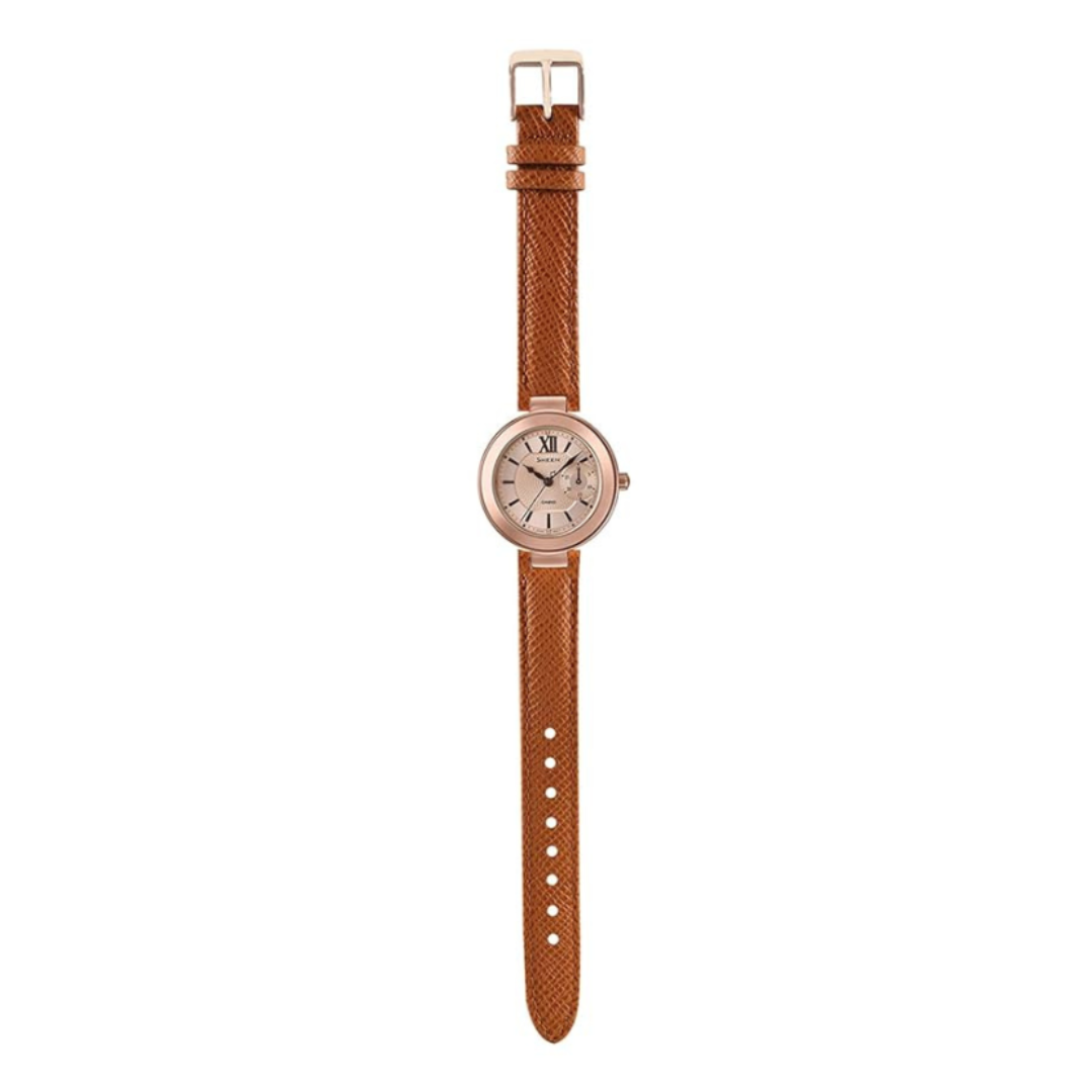 Casio SHE-3051PGL-7AUDF SX216 | Sheen Women Quartz White Dial Chronograph Leather Watch