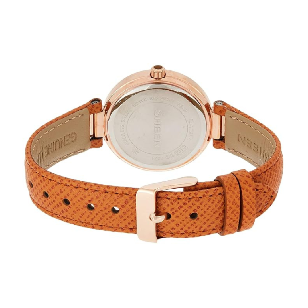 Casio SHE-3051PGL-7AUDF SX216 | Sheen Women Quartz White Dial Chronograph Leather Watch