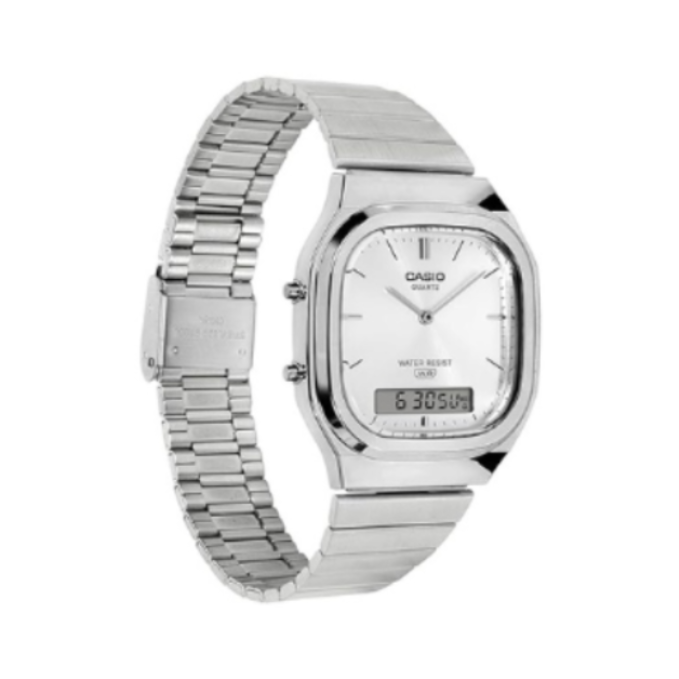 Casio AQ-240E-7A D420 | Vintage Unisex Quartz Silver Dial Analog-Digital Stainless Steel Watch