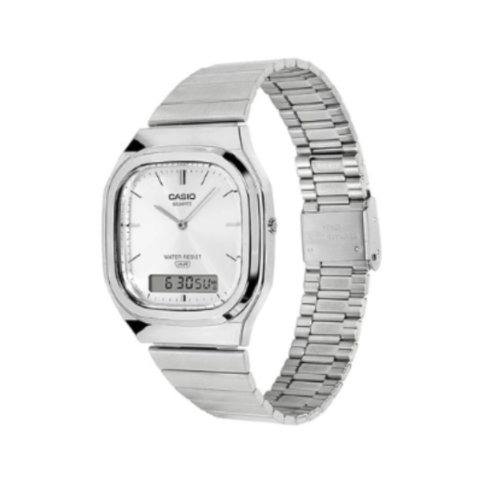 Casio AQ-240E-7A D420 | Vintage Unisex Quartz Silver Dial Analog-Digital Stainless Steel Watch