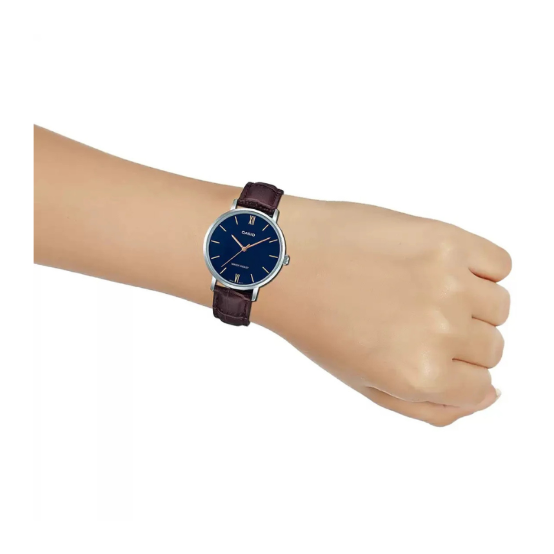 Casio LTP-VT01L-2BUDF A1629 | Enticer Women Quartz Blue Dial Analog Leather Watch