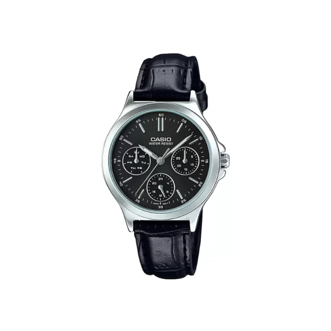 Casio LTP-V300L-1AUDF A1149 | Enticer Women Quartz Black Dial Chronograph Leather Watch