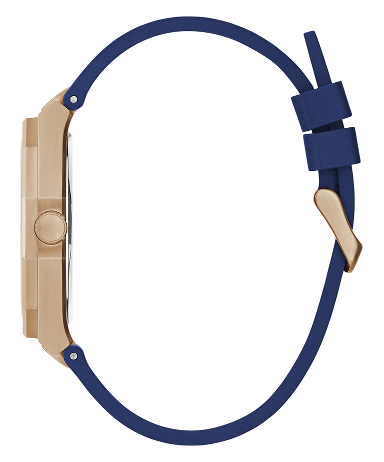 Guess GW0663G3 | ASSET Men Blue Round Dial Analog Watch Leather Strap.