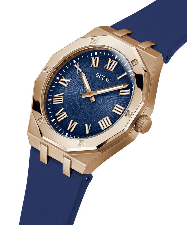 Guess GW0663G3 | ASSET Men Blue Round Dial Analog Watch Leather Strap.