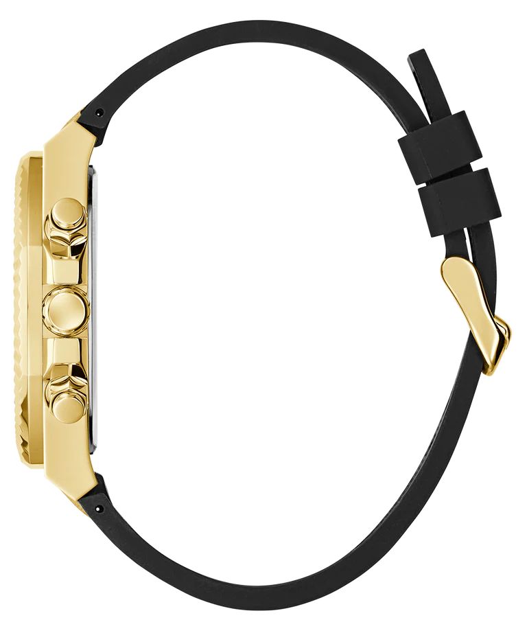 Guess GW0791G3 | Equity 44 mm Analogue Quartz Watch For Men's - Gold Dial with Black Silicone Strap