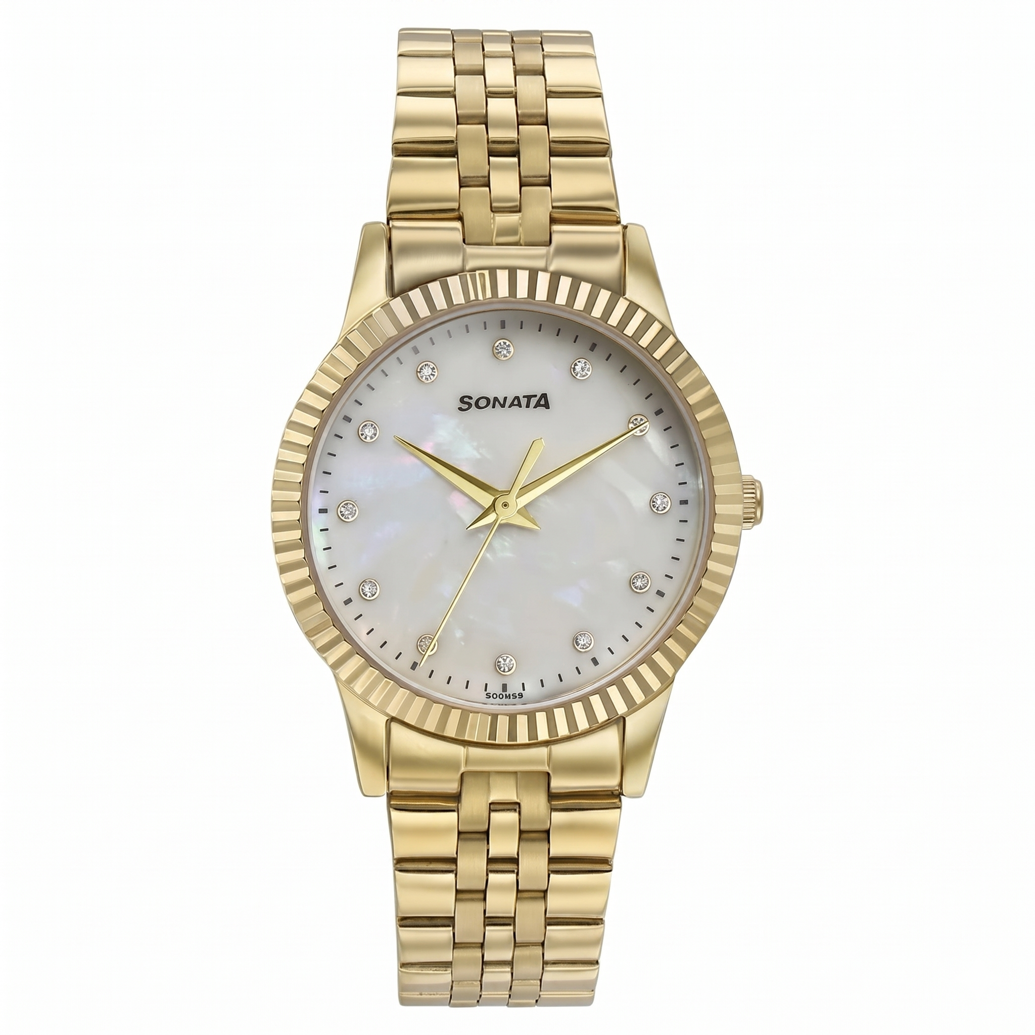 Sonata 87062YM02 | Sonata Glam Gold Quartz Analog Off White Dial Stainless Steel Strap Watch For Women
