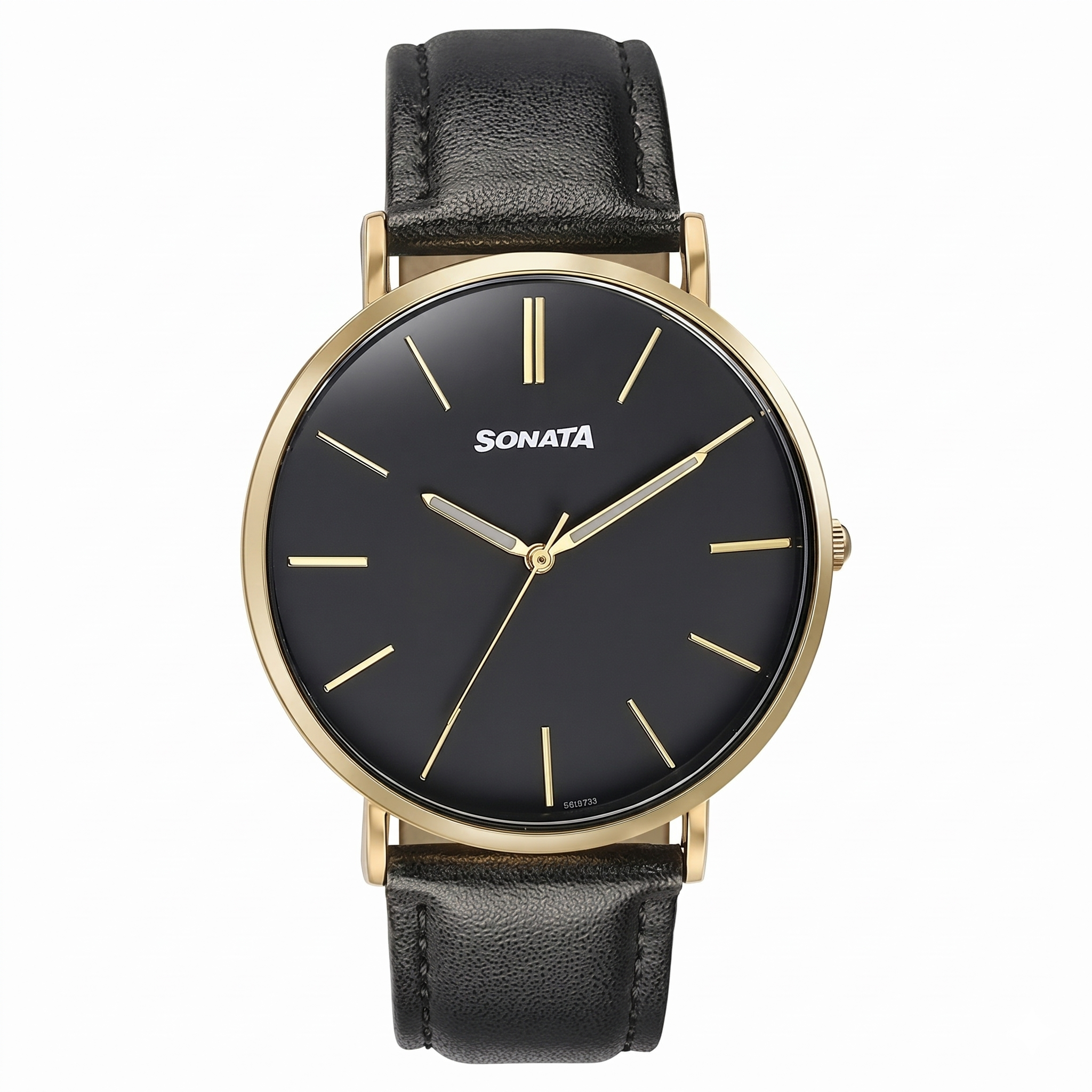 Sonata 77143YL02 | Sonata Quartz Analog Black Dial Black Leather Strap Watch For Men
