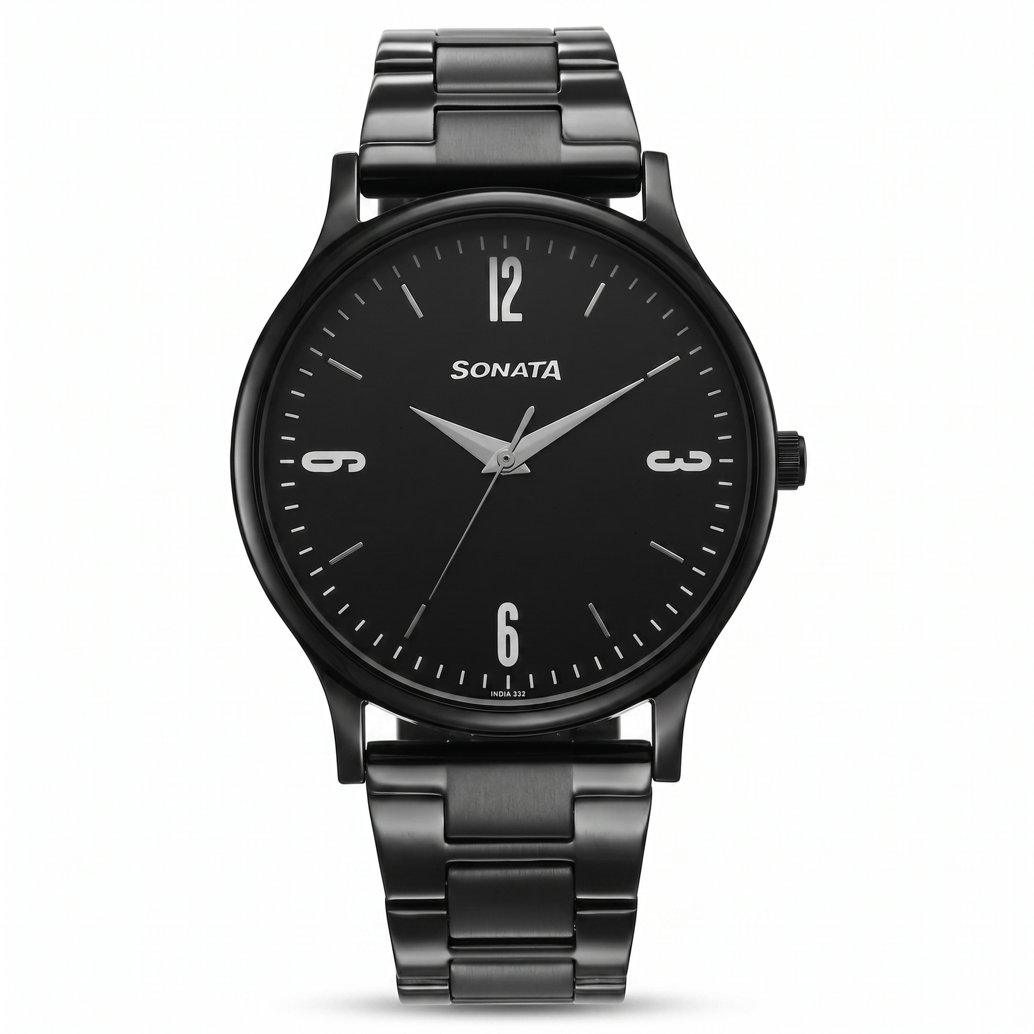 Sonata 77105NM04 | Sonata Aspire Quartz Analog Black Dial Stainless Steel Strap Watch for Men
