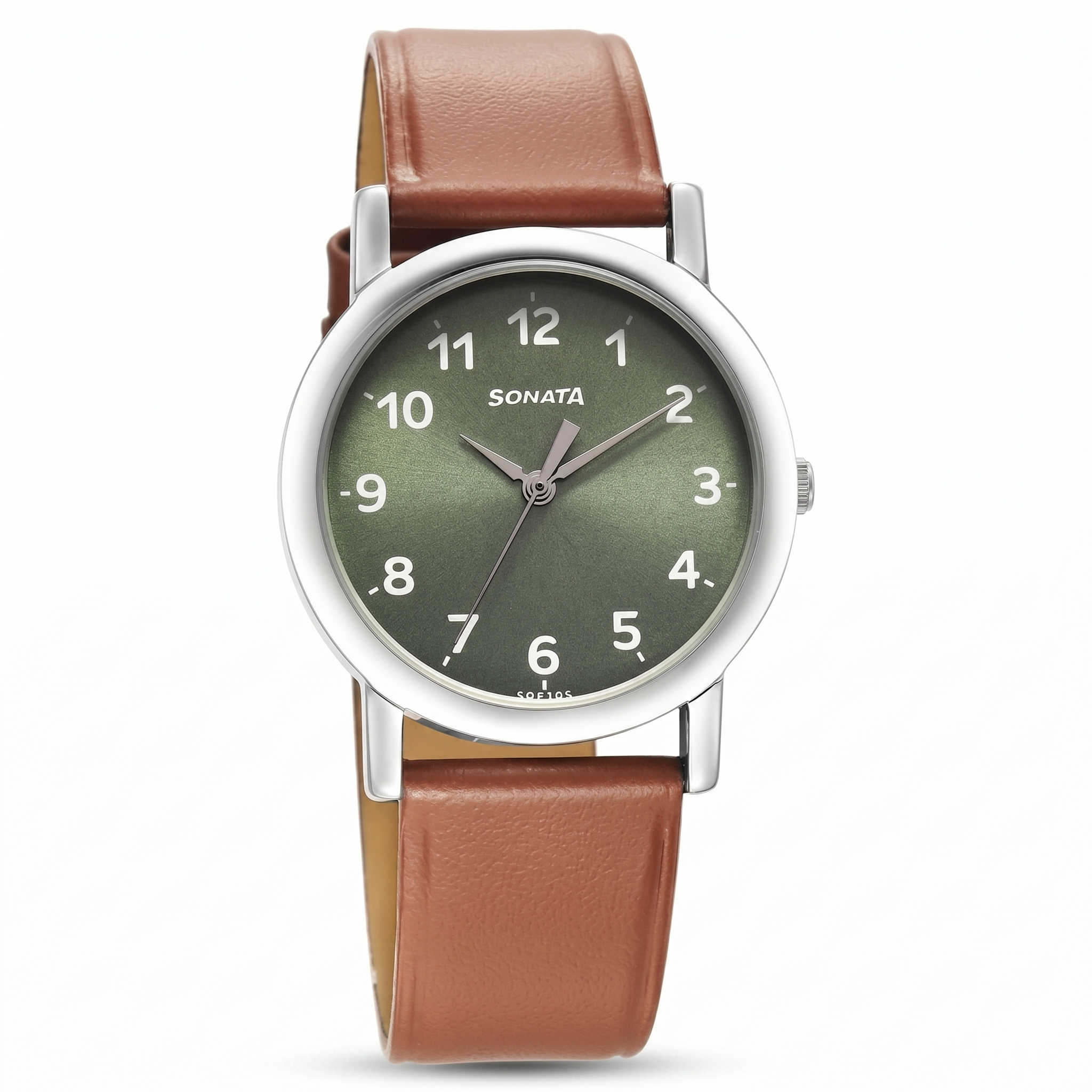 Sonata 7987SL04 | Sonata Classic Quartz Analog Green Dial Brown Leather Strap Watch for Men