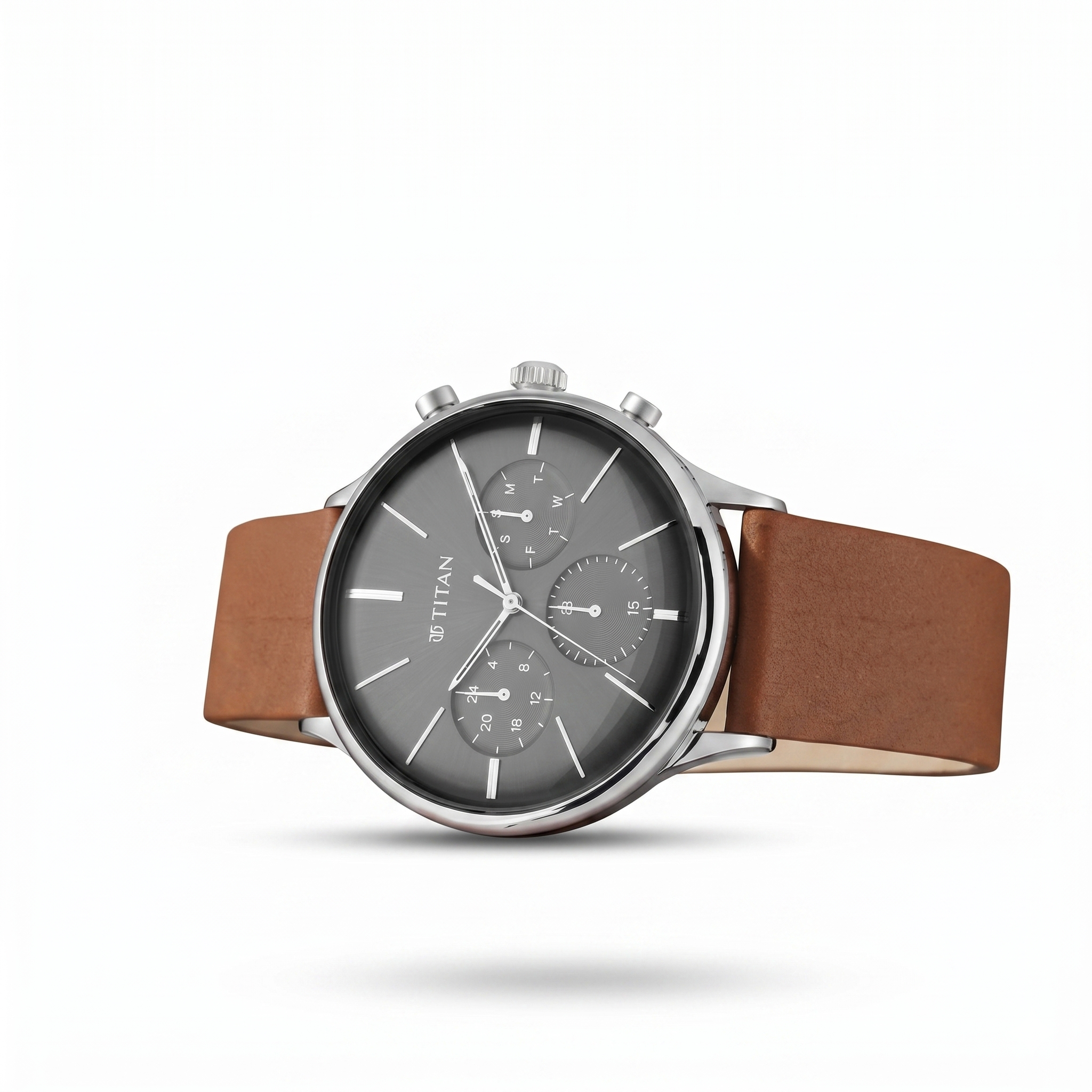 Titan 90134SL01 | Titan Light Leathers Multifunction Black Dial Brown Leather Strap Watch For Men