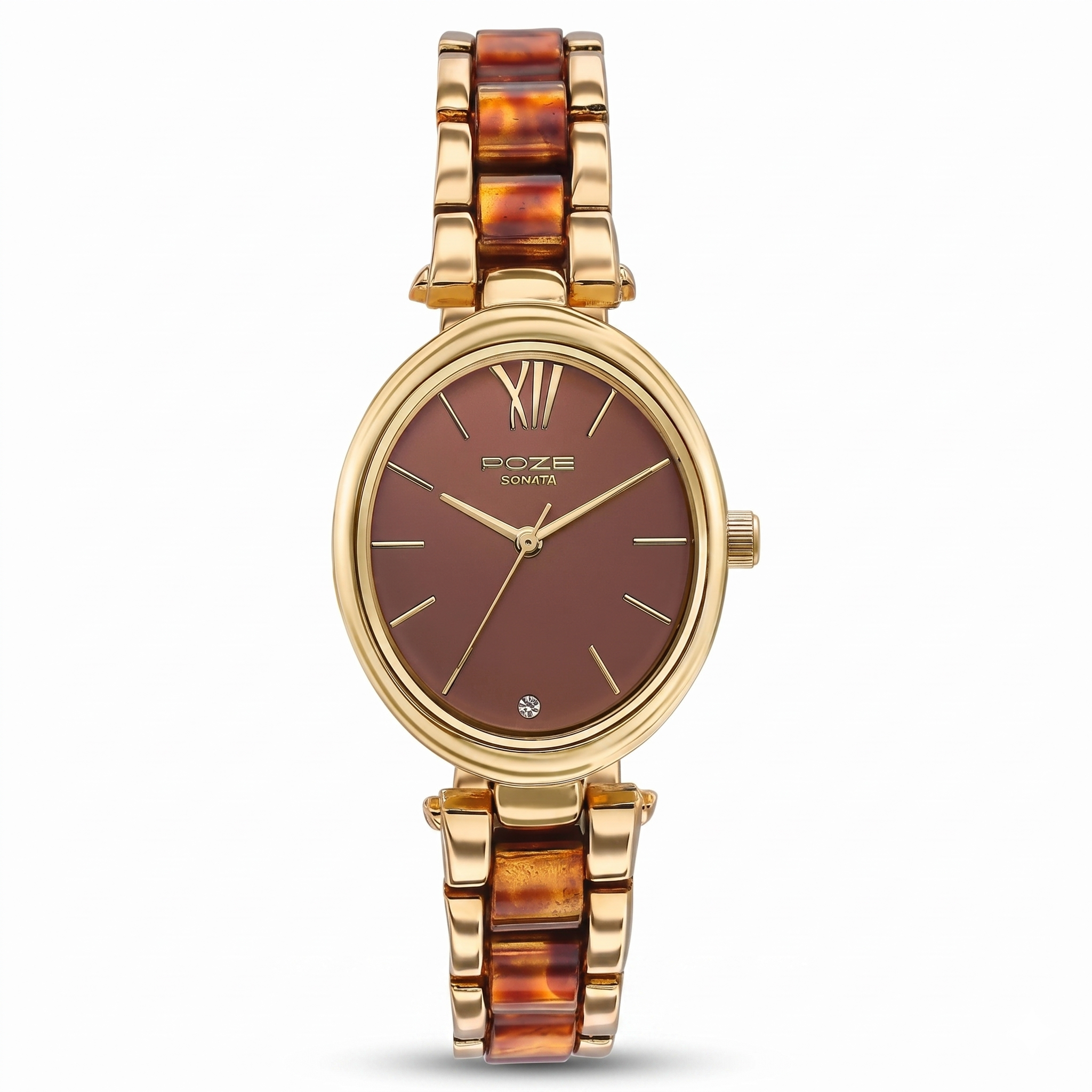 Sonata SP80095YM01 | Sonata Poze Quartz Analog Brown Dial Bimetal Strap Watch For Women