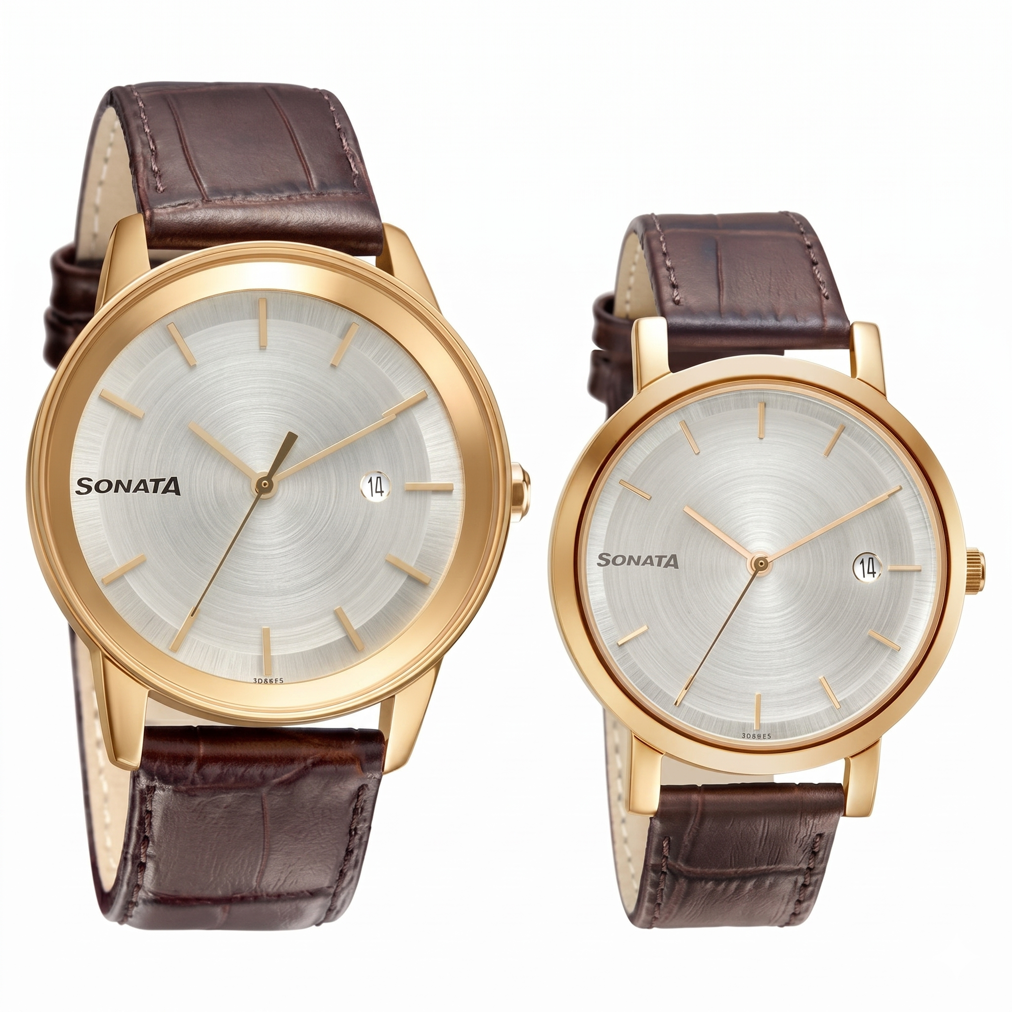 Sonata Pair NP71338164WL01 | Sonata Quartz Analog with Date White Dial Leather Strap Watch for Couple